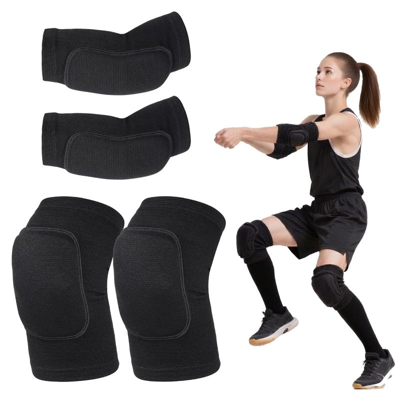 FAQUSA Volleyball Knee Pads and Elbow Brace Pads, Arm and Knee Protection Sleeves Set for Kids Youth Yoga Dance Football Basketball Running (Large) - Image 1